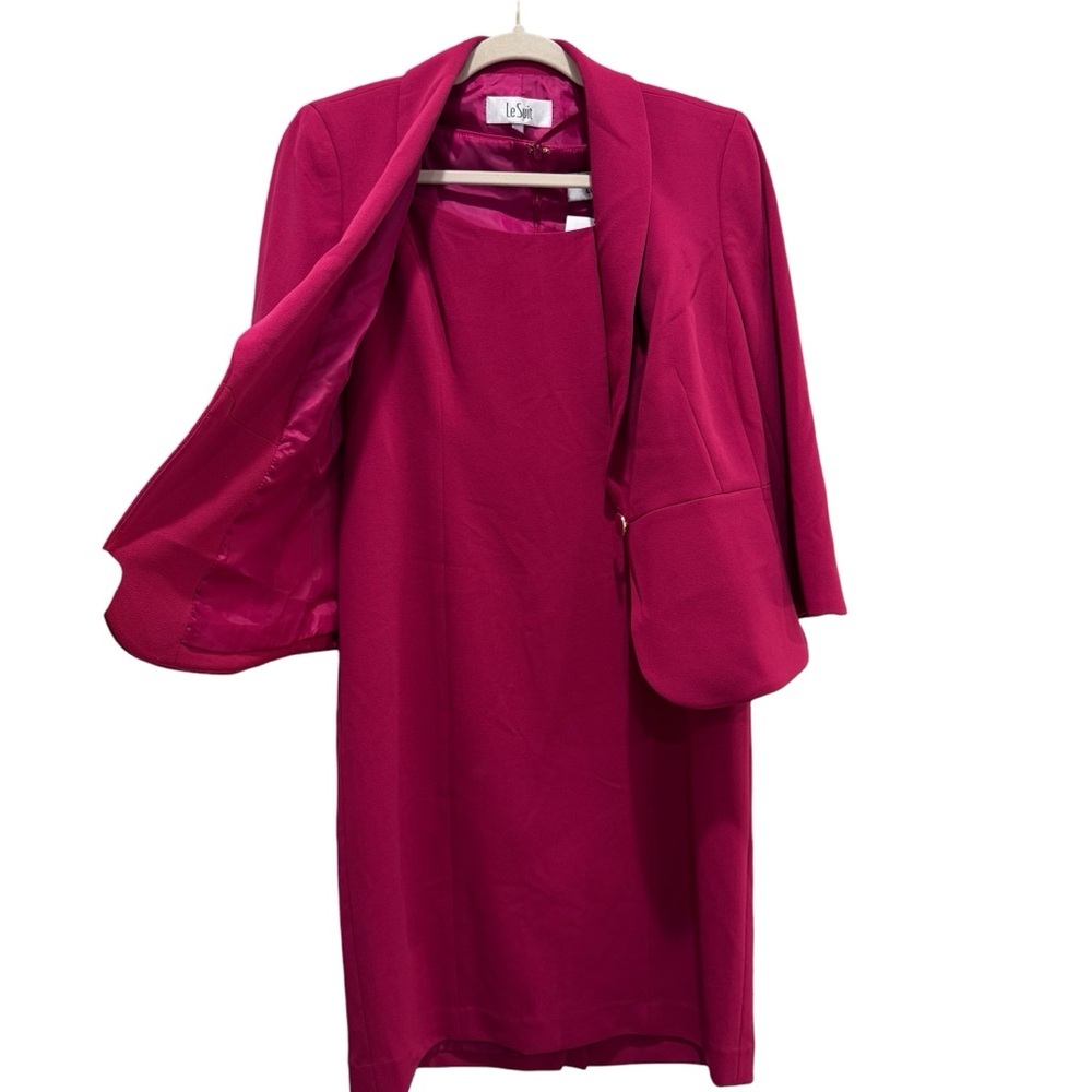 NWT Le Suit Shawl-Collar Jacket & Sheath Dress Suit Set Career Office Pink Sz 6 - Picture 3 of 14
